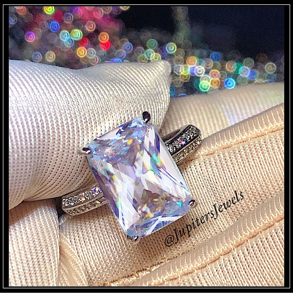 Clearance! SQUARE EMERALD CUT PRINCESS SILVER BAGUETTE SIMULATED DIAMOND RING